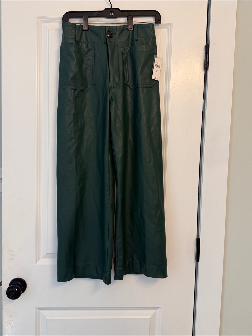 Wide-Leg Faux Maeve Leather Pants in Dark Green - Women